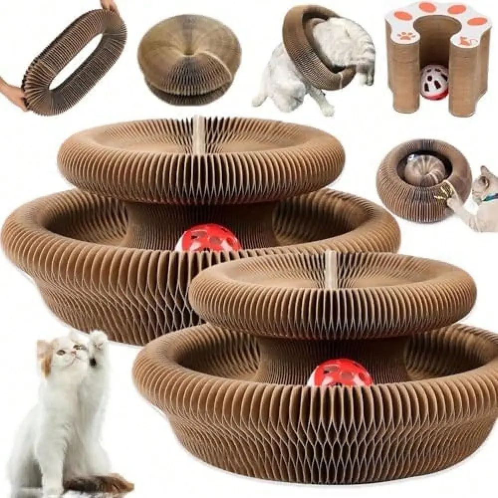 1Pc New Kitty Curls Magic Organ Cat Toy - Cardboard Vertical Scratcher Scratching Posts With Interactive Pad & Toy Ball, Ideal For Claw Grinding Kittens OXMN