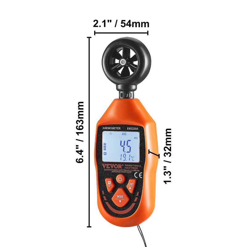 VEVOR Portable Anemometer with LED Backlit Display, Measures Wind Speed, Temperature, Air Volume, and Chill Factor, Ideal for Outdoor Activities