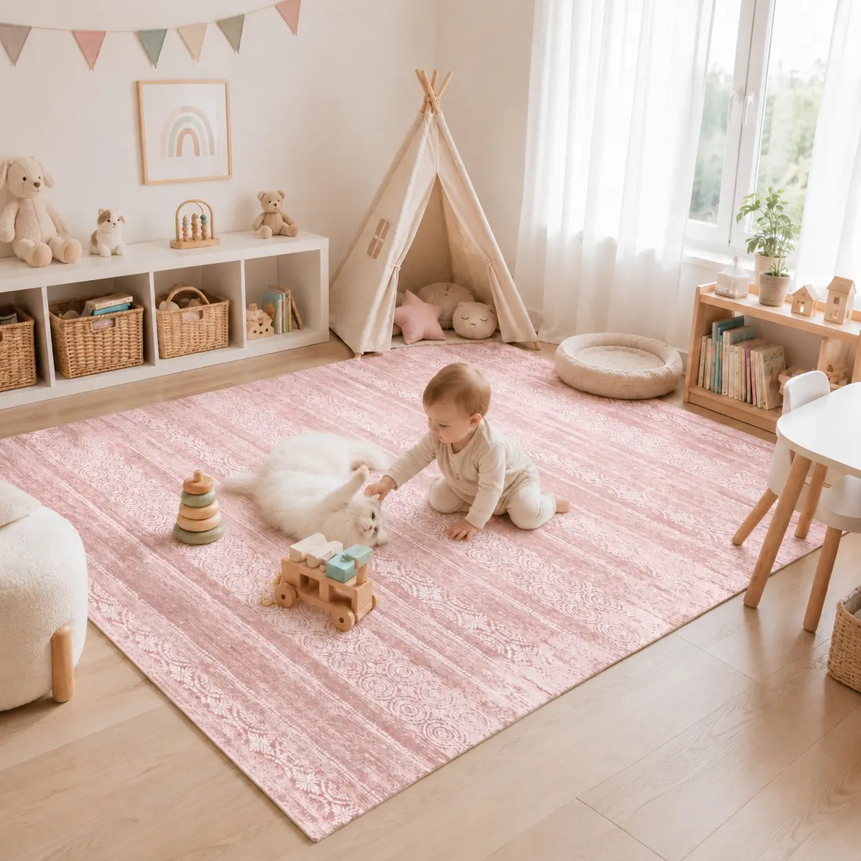 ComiComi Modern Boho Abstract Print Baby Girl Nursery Area Rug - Washable, Waterproof, Skin-Friendly, Foldable for Kid Rooms, Bedroom, Living Room - High-Quality Indoor Decor for Pets