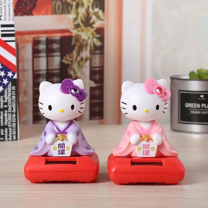 Sanrio Solar-powered Shaking Head Cat,Car Ornament & Desktop Decor, Creative Cute Bobblehead Cat Figurine