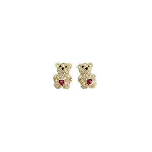 14k Bear CZ Earrings Solid 14K Gold Stud Earrings with Cubic Zirconia Stones Adorable Bear Design Comfortable Secure Fit Perfect Gift Option