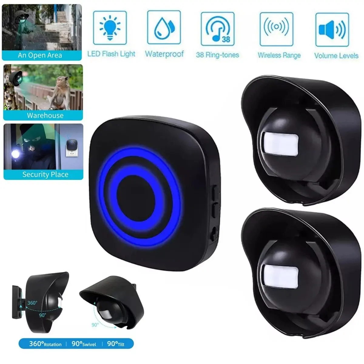 656ft Wireless Driveway Alarm Motion Sensor Alarm Indoor Outdoor H2C8 Waterproof