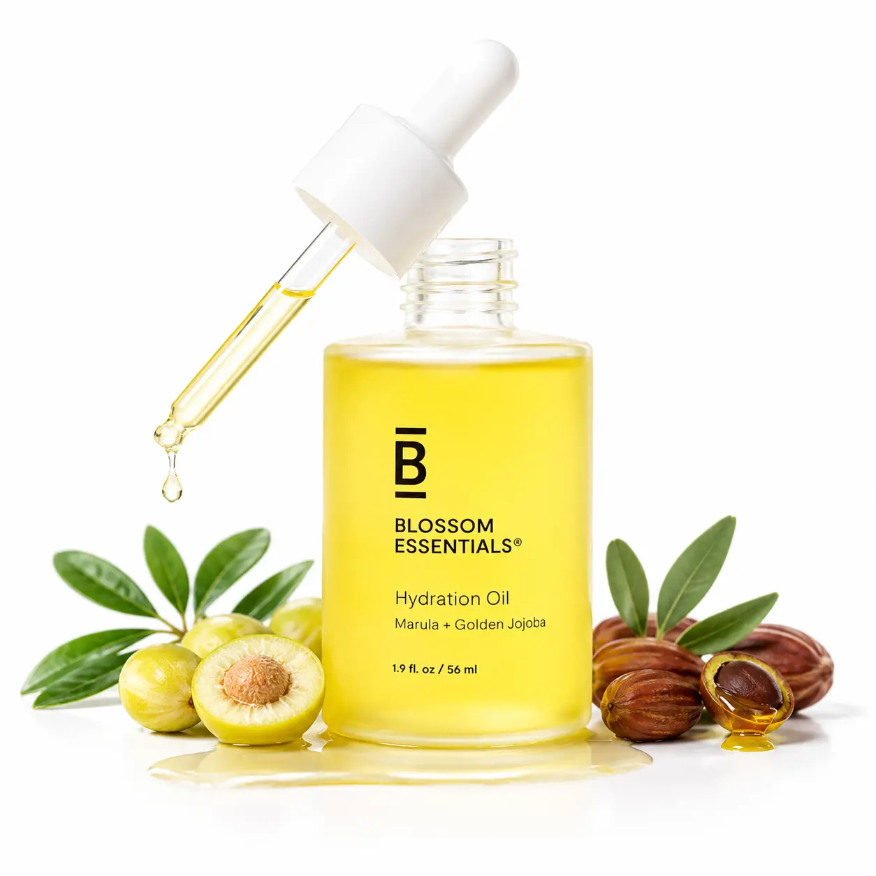 Blossom Essentials Hydration Oil | Multi-Use Face & Body Oil for Sensitive Skin | Lightweight, Non-Greasy Moisturizer with Marula, Jojoba, Rosehip, Squalene & Vitamin E Fragrance Free, Fast Absorbing, Sensitive & Dry Skin 1.9oz for All Skin Types