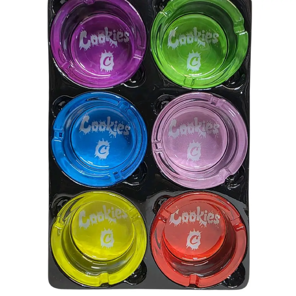Home Supplies 6-Piece Small-Scale Decorative Glass Ashtrays, Round Novelty Print Cookie Motif Lighter Accessories, Smooth Finish, Durable Easy-Clean, Fits Neatly on Coffee Tables or Desks, Ideal Gift, Compact, Room Decor