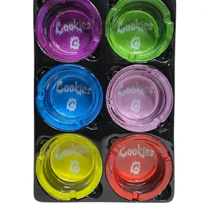 Cookies Brand Fashion Glass Ashtray 6 Pcs Display - Durable Smooth Surface Stylish Cookies Design for Decor & Gift