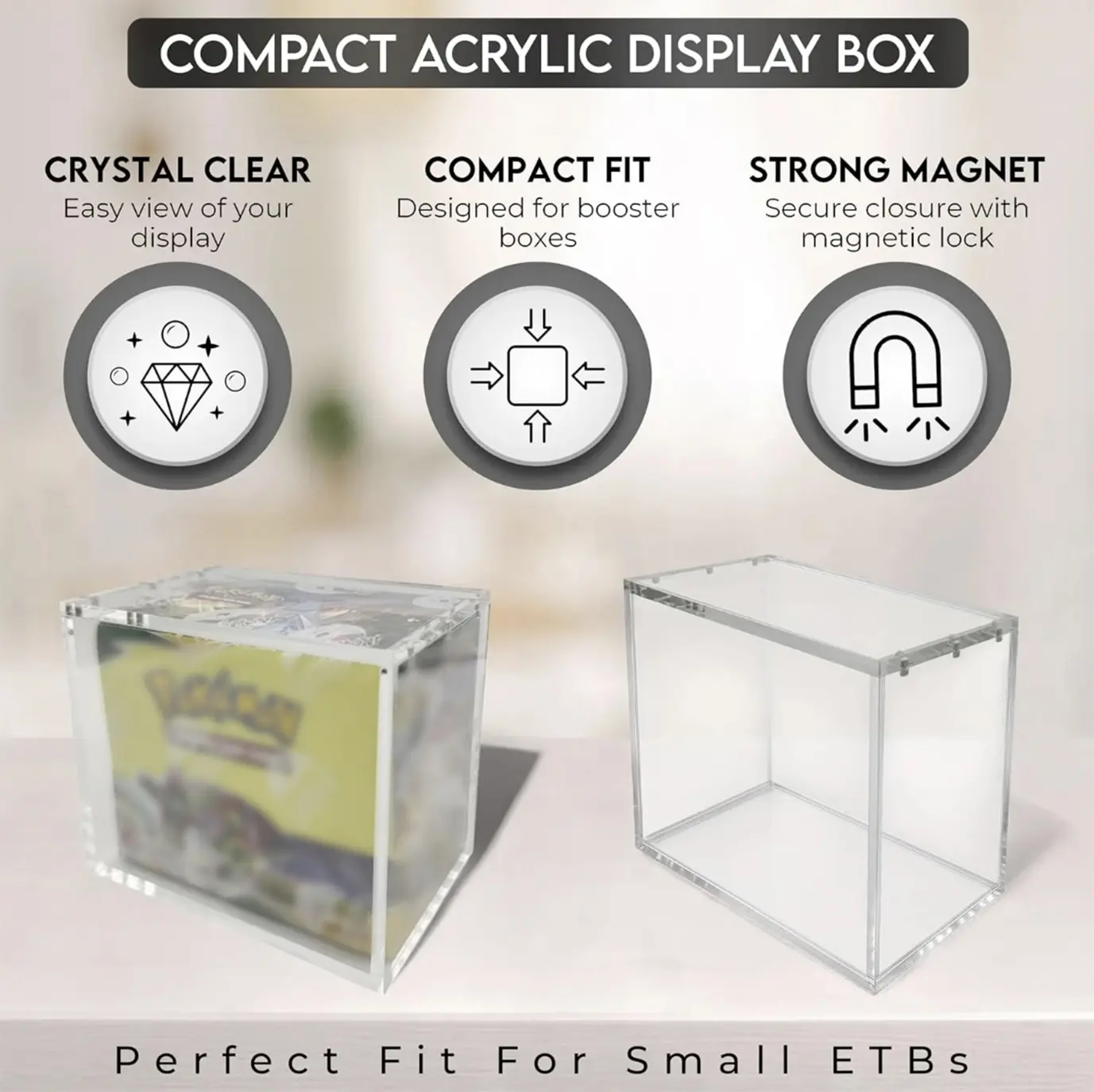 ETB & Booster Box Decor Case - Clear Acrylic Home Display,Card Sleeves  Storage Organizer - ETB Compatible