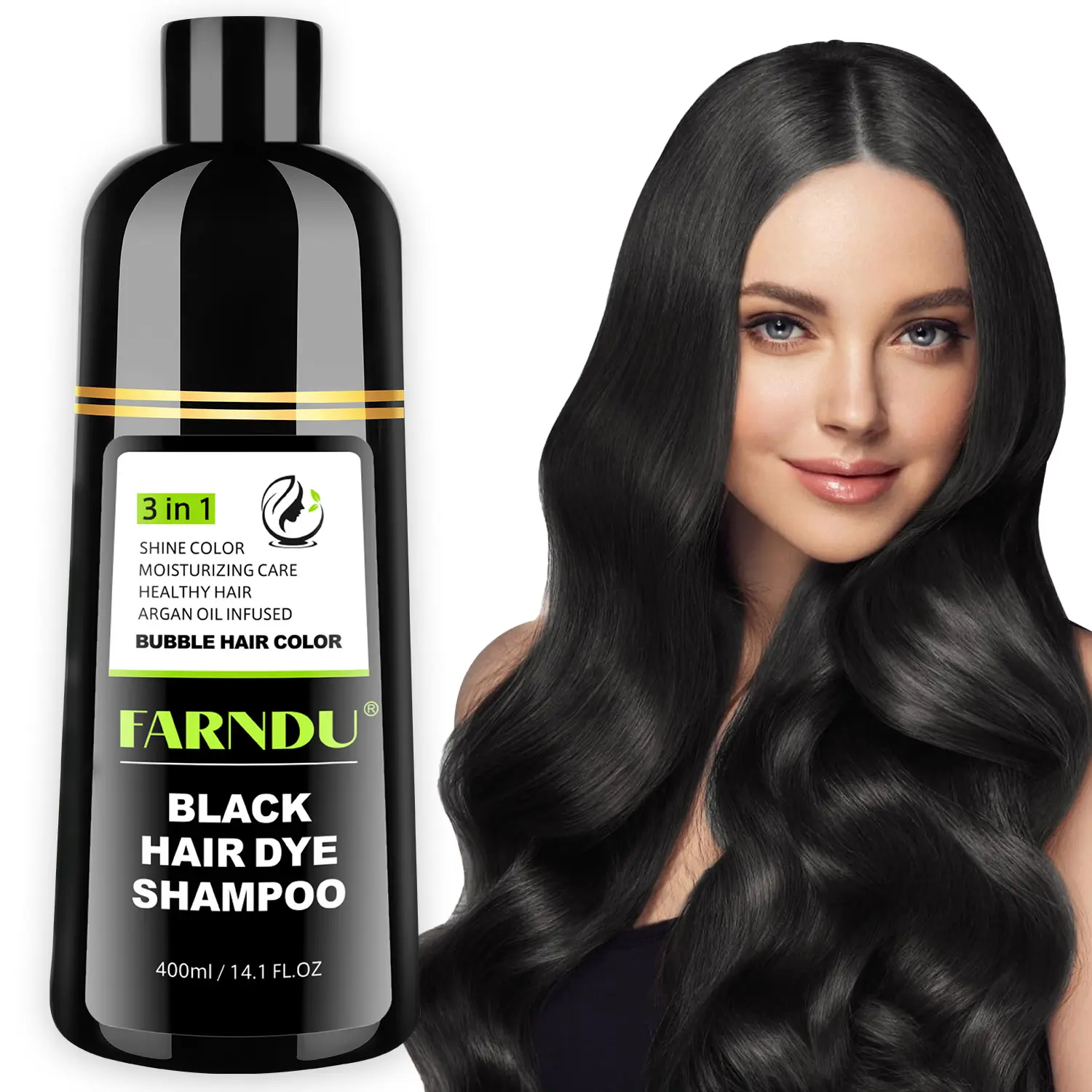 FARNDU Hair Dye 3-in-1 Shampoo Haircare, Cover Gray Hairs, 10 Mins Hair Coloring, Plant Extracts, Long Lasting, Mild, Moisture (400 mL)