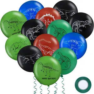 40 Pieces Dinosaur Latex Balloons Birthday Party Supplies for Dinosaur Style Balloon with 10m Green Ribbon Decoration Supplies Baby Shower