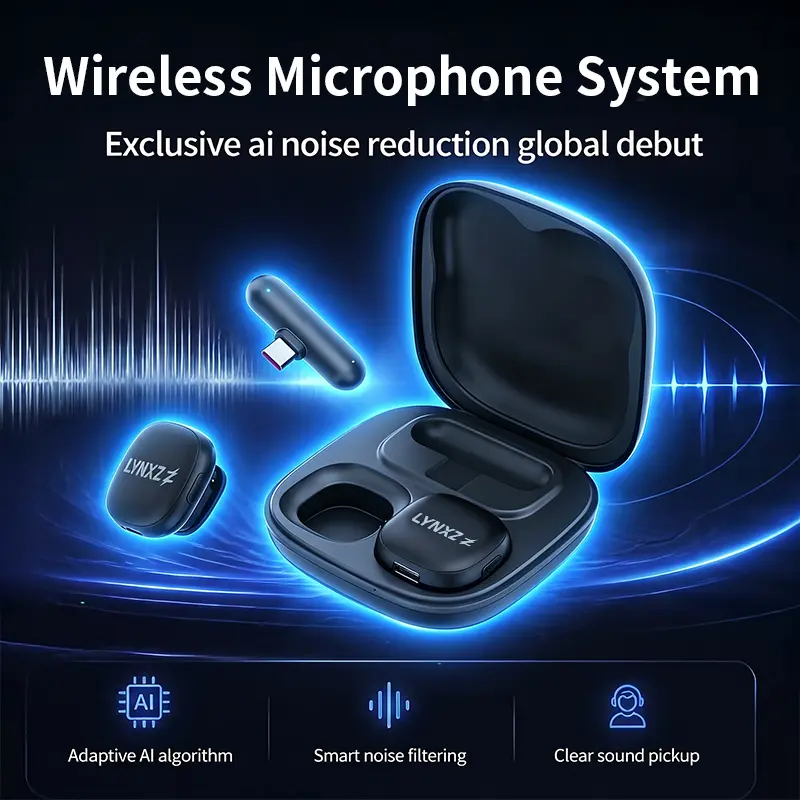 Dual Wireless Lavalier Microphone with AI Noise Reduction, 35H Long Battery Lapel Mic for iPhone USB-C, Clear Audio for Vlog Interview Live Streaming Recording