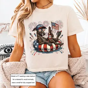 Comfort Colors Boxy Tee Patriotic Greyhound Dog Graphic Tee Cropped Shirt Womens USA Flag Dog T-Shirt 4th of July Shirt Dog Lover Gift Vintage Cute Tee