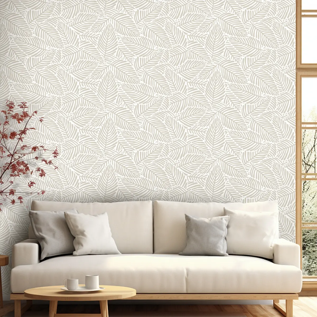 Wallpaper Roll 44.5x100cm Waterproof Removable, Winter Home Decor Leaf Plant Pattern, Self-Adhesive PVC Wallpaper for Bedroom Living Room Kitchen