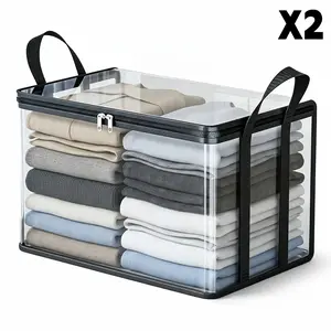 Harkapy Clear 2 Pack Storage Bags For Clothes Waterproof Transparent Storage Tote With Double Zippers Reinforced Handles For Closet Organization Bedding Blankets Sweaters