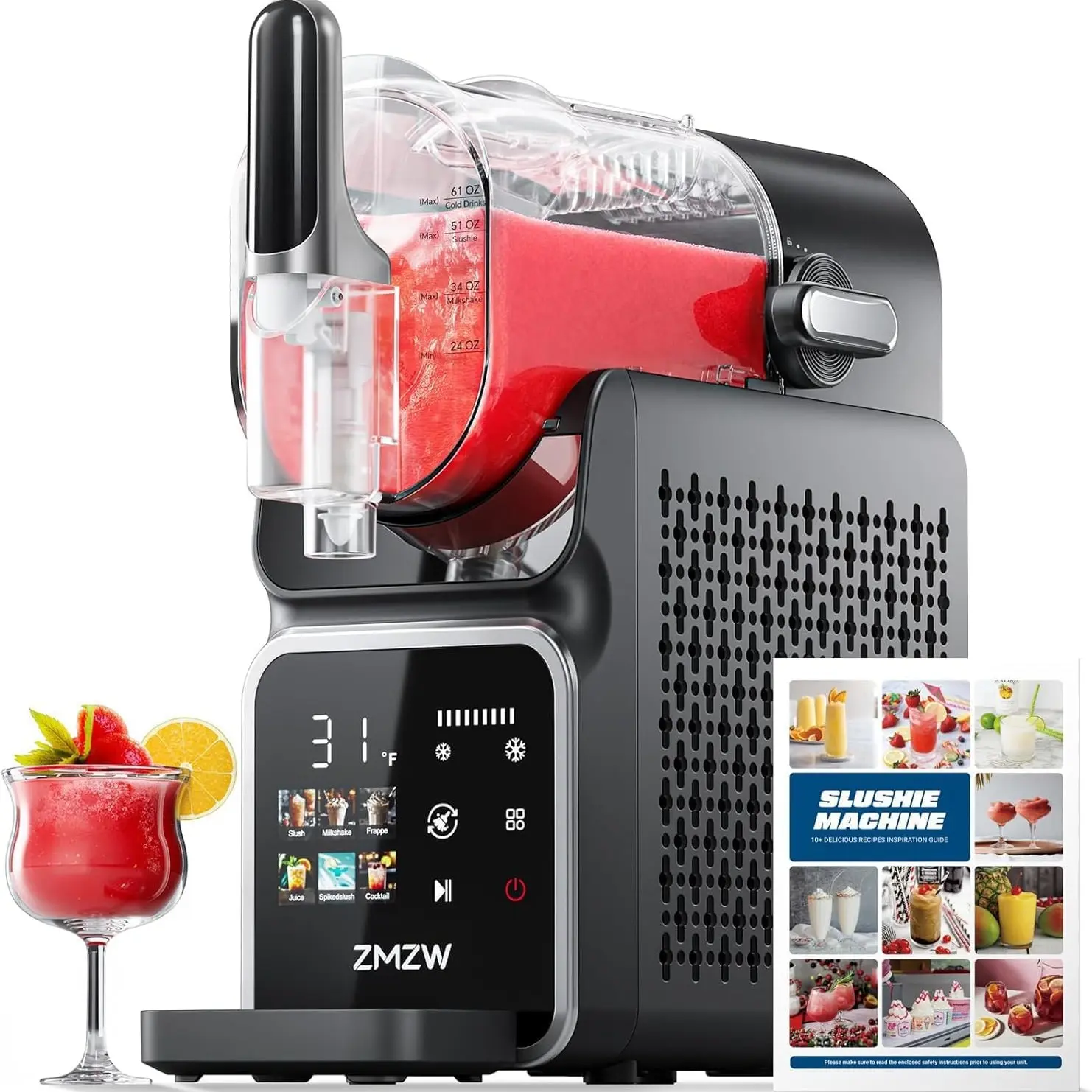 Slushie Machine, 88 oz. Frozen Drink Maker, No Ice Needed Slushy Machine for Home with 6 Presets, Adjustable Slush Thickness, LED Display, Perfect for Frozen Margaritas, Cocktails, Slushies, Frappés