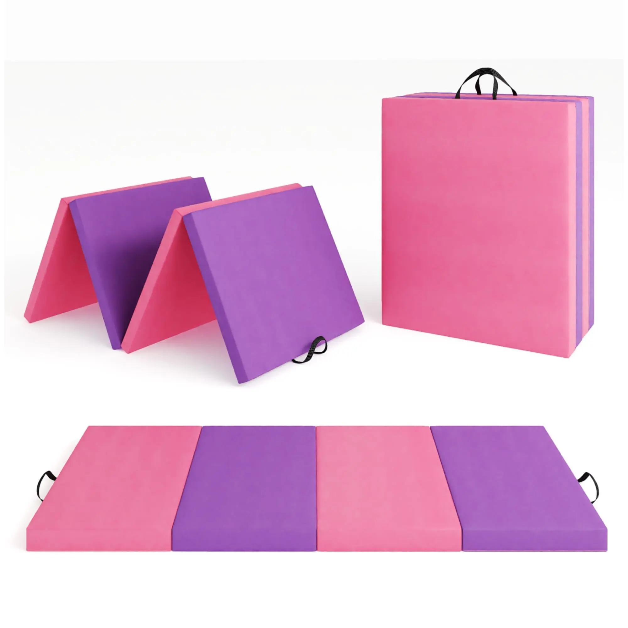 GARVEE Folding Gymnastics Mat, Training Mat, Gym Mat, Thick with Carry Handles, 188 x 31 x 61 cm, Portable Floor Mat for Home, Pilates, Aerobics and Martial Arts Fitness Training,Four-fold