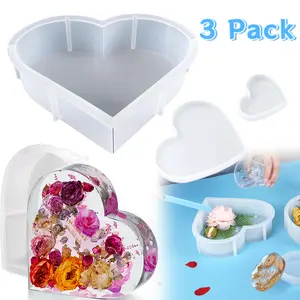 Large Heart Resin Mold, 3PCS Heart Shaped Silicone Molds for Epoxy Resin, Large Molds for Flower Preservation, Deep Pour Mold for Furniture Decoration, DIY Wedding Bouquets, Valentine's Day Gifts