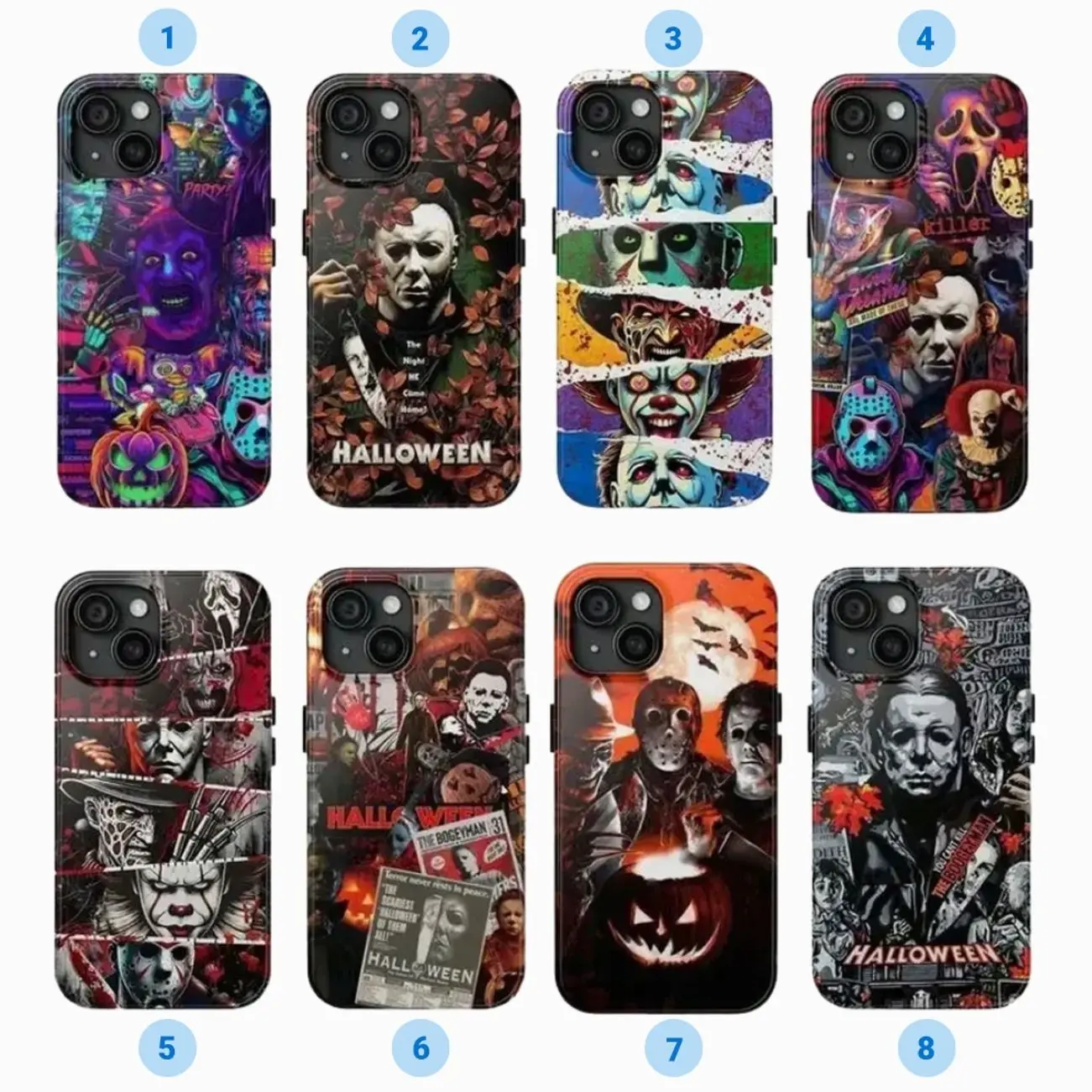 Horror Movie Phone Case Halloween Michael Myers, Freddy Krueger, Jason Voorhees Cover Compatible with iPhone X, 11, 12, 13, 14, 15, 16, 17 Plus Pro Promax & SS Galaxy S21-26 Series