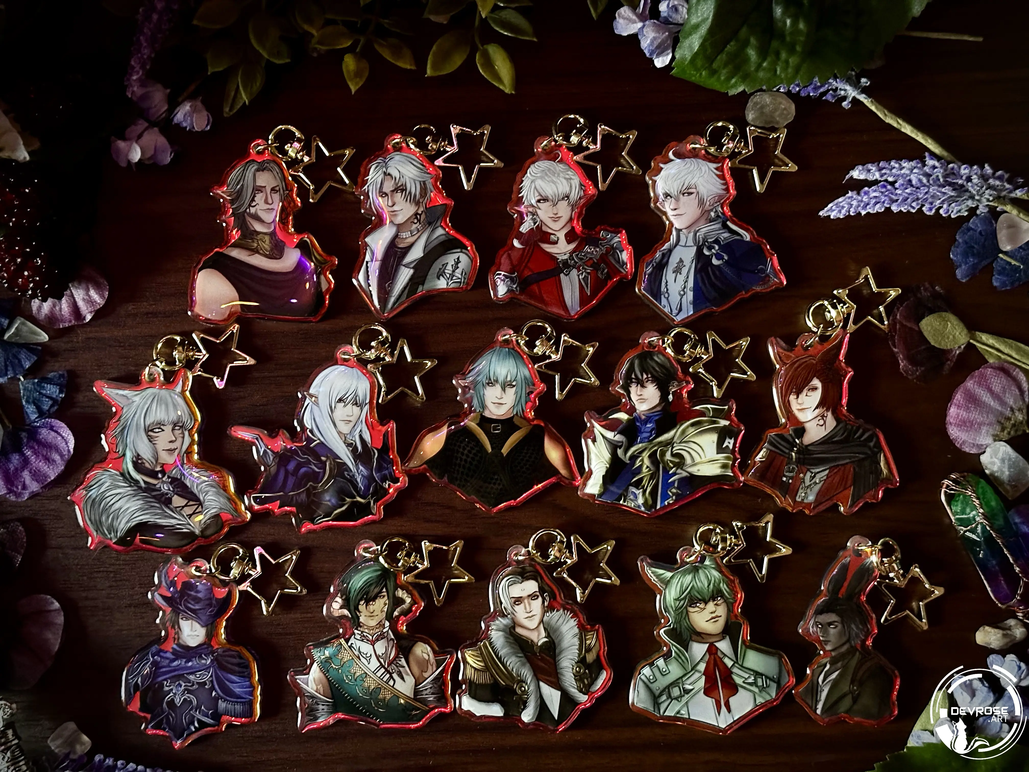 FFXIV Final Fantasy 14 Holographic Acrylic Charm Keychains -Graha Alphinaud Alisaie Thancred Emet Urianger Vtra Zero Haurchefant Aymeric Estinien Koana Yshtola Erenville