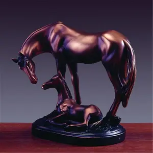 212 MAIN Antique Copper Resin Animal Sculpture - Mare and Foal Bronze-Plated Collectible Desktop Figure, Indoor Decorative Resin Sculpture Home Ornament, Decorative Sculptures
