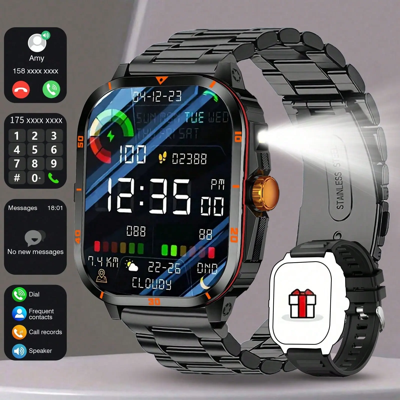 Unisex Full-Touchscreen Smart Watch - Wireless Calling, Music Playback, Message Notifications, Alarm Clock, Multiple Watch Faces, Custom Photo Wallpaper, Fitness Tracker