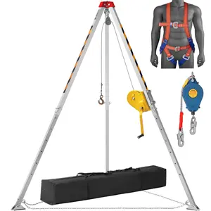 VEVOR Confined Space Tripod Kit,  Confined Space Tripod 8' Legs and 98' Cable, Confined Space Rescue Tripod 32.8' Fall Protection, 2600 lbs Winch, Harness, Storage Bag Accessories Alloy