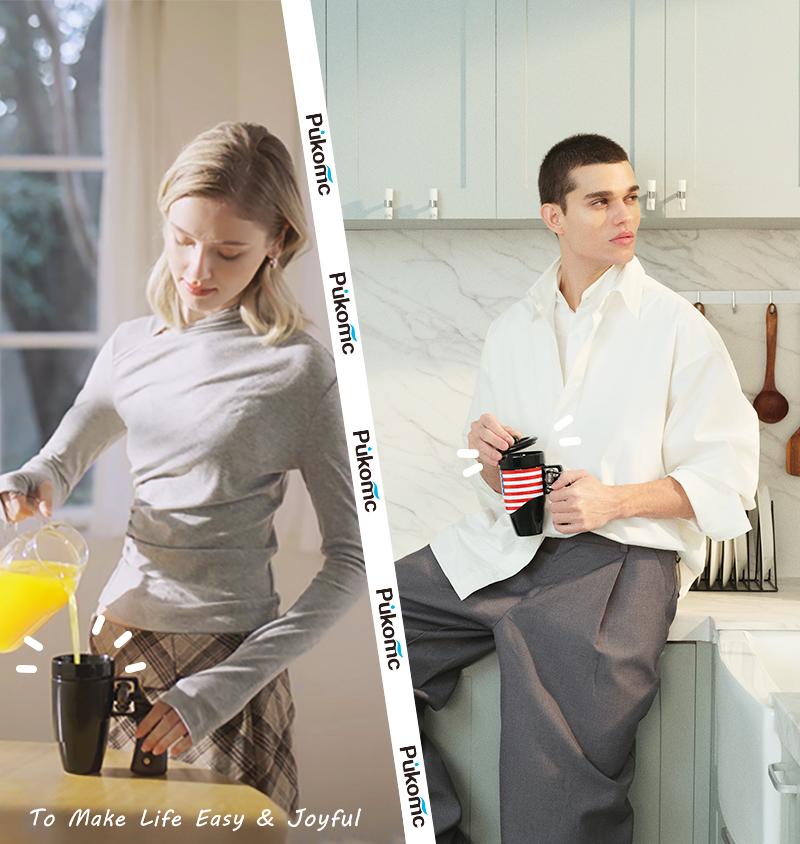 Pukomc   Black Cool Revolver Ceramic Mug with Wooden Handle - 16 oz Flag Design, Reusable Coffee, Tea & Water Cup, Washable Tumbler Ergonomic