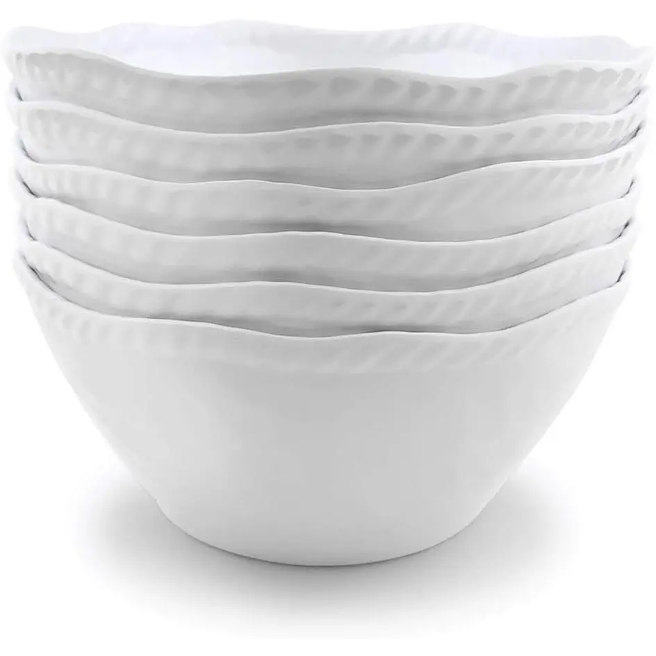 Melamine Cereal Bowls Set - 28 oz/6 inch  Melamine Soup/Salad Bowls | set of 6, White | Break-resistant and Dishwasher Safe,