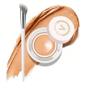 Under Eye Brightener with Brush, Color Corrector for Dark Circles, Hydrating Undereye Concealer Cream Full Coverage for Mature Skin, Nourishing Concealer, Lightweight, Smooth & Blendable