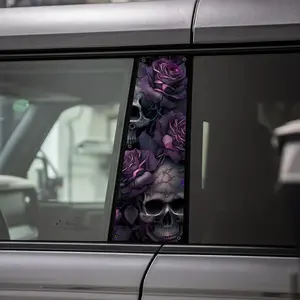 Rose & Skull Pattern, Self Adhesive Car B-pillar Sticker, Universal Car Exterior Decoration Accessories for Car, Wall & Window, Halloween, Sticker for Cars