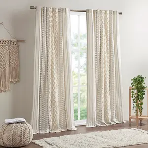 Tufted Chenille Stripe Curtain Panel, 50x95in Ivory, Cotton-Lined, Light Filter, Tufted Texture, Artisanal Design