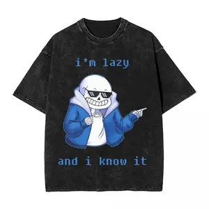 Washed T Shirts Sans Undertale Hip Hop Vintage T-Shirt High Street Streetwear Short Sleeve Summer Tops 5Tee Shirt Men Women