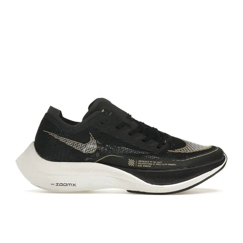 Nike ZoomX Vaporfly Next% 2 Women’s Running Shoes, Elite Marathon Racing Sneakers, Lightweight Vaporweave Upper, Full-Length ZoomX Foam Midsole, Carbon Fiber Plate for Propulsion, Responsive Cushioning, Black Metallic Gold Coin Colorway
