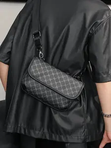 Men's Fashionable Geometric Pattern Crossbody Bag, Trendy PU Leather Shoulder Bag for Casual Use, High-Quality Commuting Bag, Messenger Bag