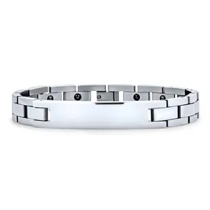 Silver Tone Stainless Steel ID Bracelet for Menwith Name Tag Curb Style 8.5 Inch