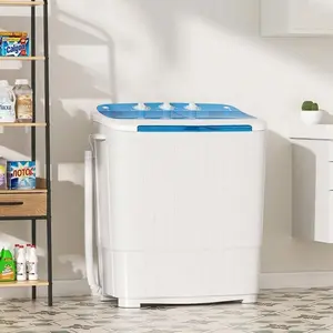 Portable Twin Tub 16 LBS Washing Machine 9.6 LBS Washer Mini Compact Laundry Machine With 6.4 LBS Spinner Semi-Automatic Twin Tub Washer With Drain Pump For Dorms Apartments Blue ABSP Brushless DC Motor
