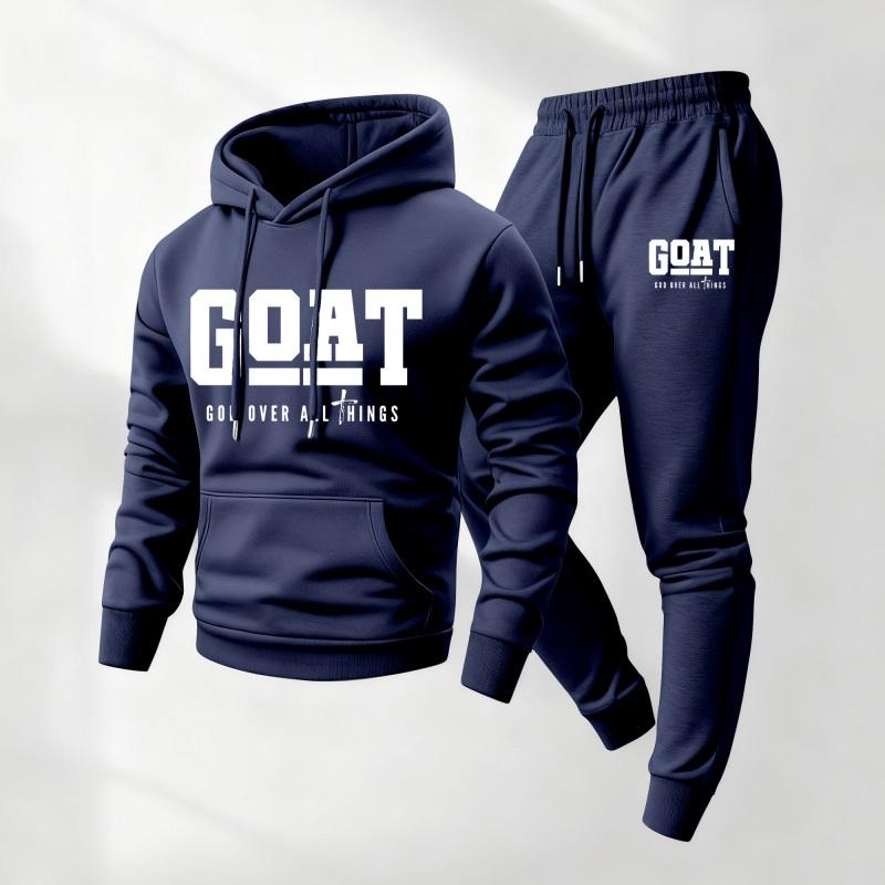 Men's G.O.A.T God Print Hoodie and Drawstring Sweatpants Set, Menswear, Casual Athletic Long Sleeve Hooded Jacket & Trousers for Fall & Winter, Men's Clothing for Daily Wear, Sportswear Indoor Outdoor, Tracksuit, Athleisure Summer Clothes