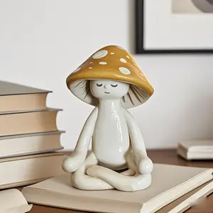 Cute Meditation Yoga Mushroom Desktop Decor, Desktop Statue, Resin Craft Gift for Home Living Room Garden Patio Decoration, Unique Tabletop Ornament
