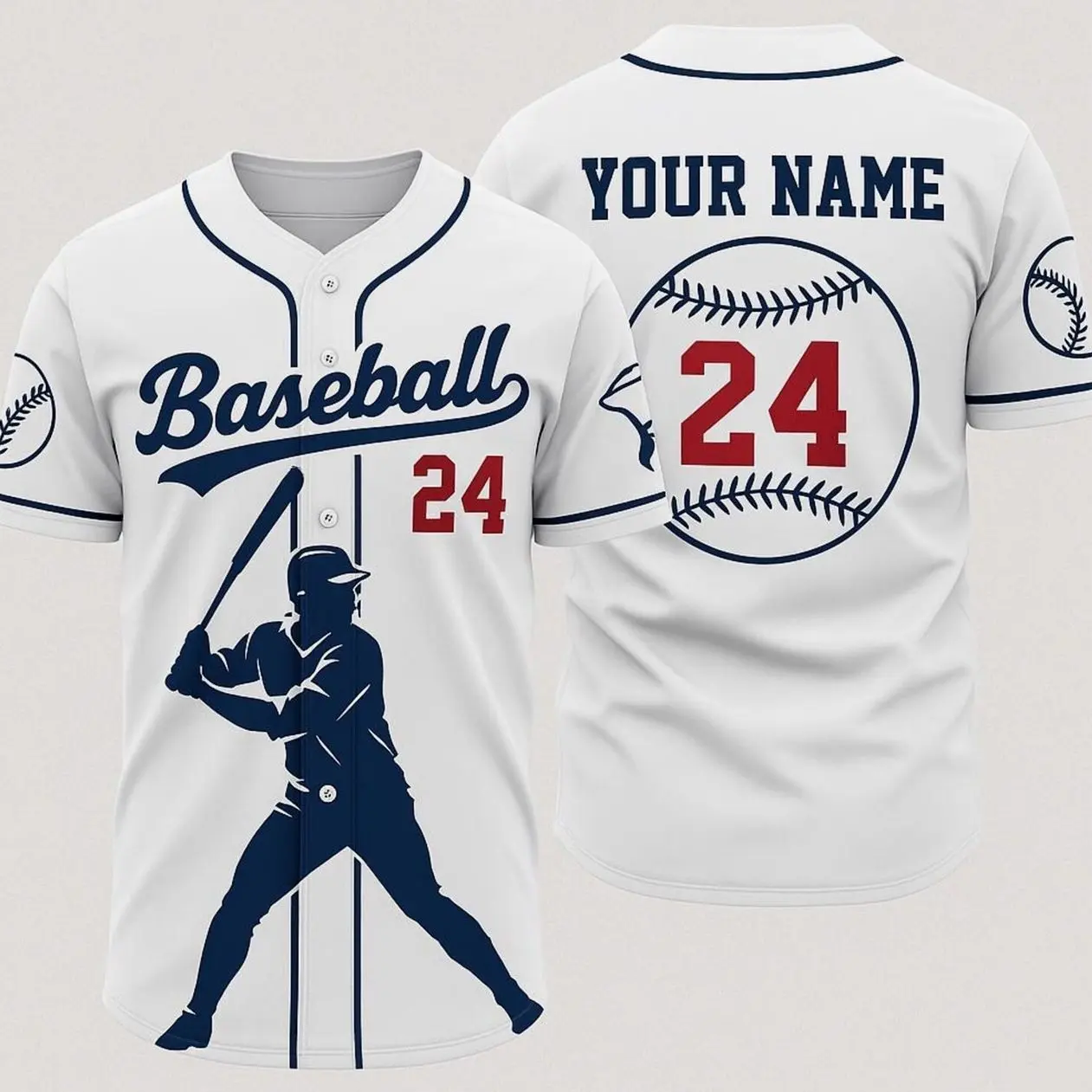 Custom Baseball Jersey – Personalized Player Silhouette Shirt with Number