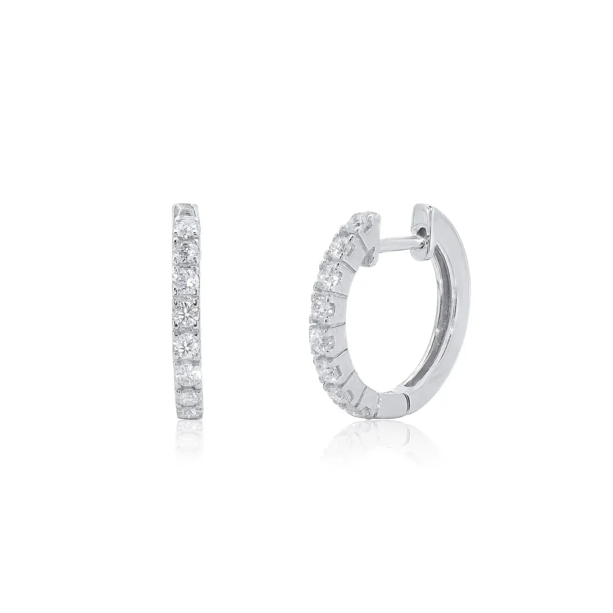 Rhodium Plated 925 Sterling Silver Huggie Moissanite Studded 12.5mm Hoop Earring