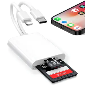 2-in-1 SD Card Reader for iPhone iPad, USB C & Lightning Dual Interface Memory Card Reader, Digital Camera Adapter to iPhone/MacBook/USBC Laptop for SD/TF/Sim Card, Plug & Play, Camera Accessories