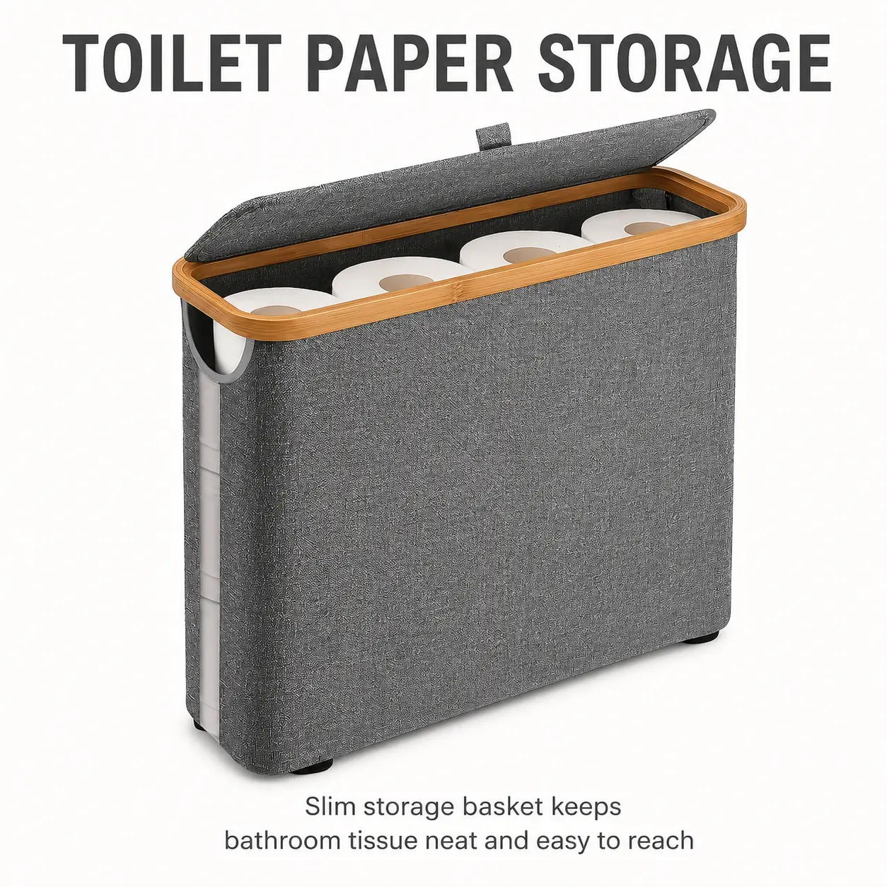Classic Waterproof Lidded Toilet Paper Storage Basket, Foldable Bathroom Supplies Organizer with Handles for Mega Rolls