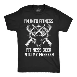 Mens Funny T Shirts Im Into Fitness Fitness Deer Into My Freezer Sarcastic Hunter Graphic Novelty Tee for Men Mens Funny T Shirts Cool Vintage Fashion T-Shirt Gift Classic Menswear Sarcastic Apparel for Men Black -