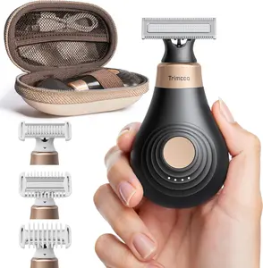 Trimcoo Women 's Mini electric shaver with Magnetic Rechargeable Blade Head, USB C& Travel Lock, Wet/Dry,Black portable Bikini Trimmer razor Hair Cutting Machines Shaving Products