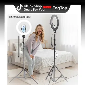 10" colour changing with Stand , 145cm/57" Foldable Tripod for Phone with Video Light, Phone Holder forVideo Recording, Live Streaming(YouTube, Instagram, TIK Tok)#New Years