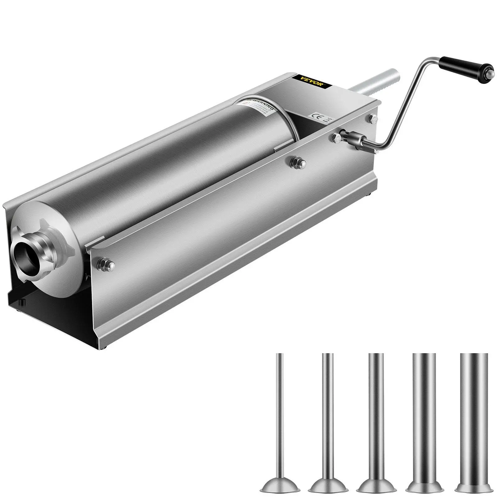 【Summerfinds】VEVOR Manual Sausage Stuffer,  7 L / 15 LBS Horizontal Sausage Machine, Dual-Speed Meat Stuffer, Made of Food-Grade 304 Stainless Steel, Includes 5 Stuffing Tubes, for Home Kitchen Restaurant Commercia