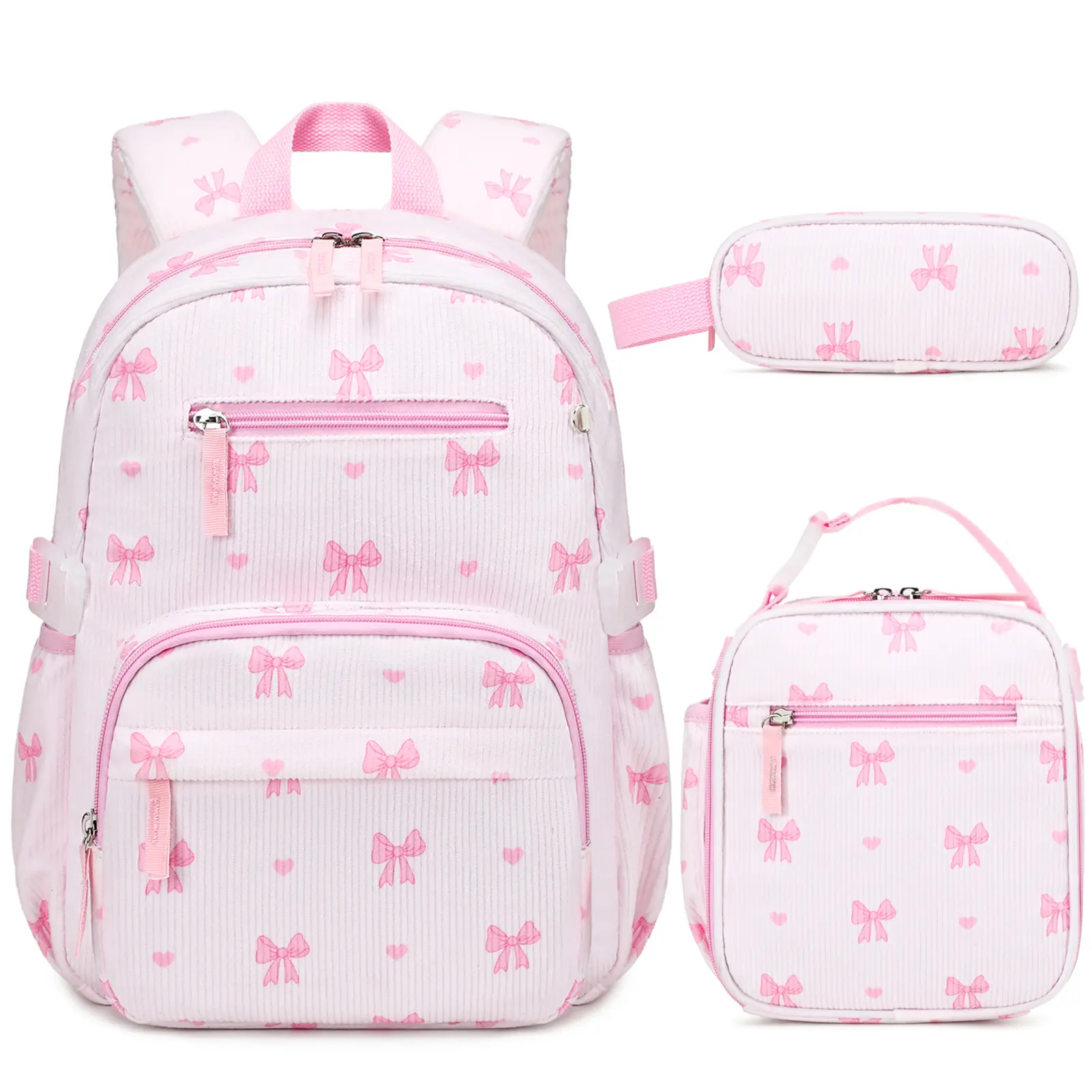 SIMILOVE 3PCS Corduroy Floral Backpack for Kids Age 5-6, Kawaii School Bookbag with Lunch Box & Pencil Case, Lightweight Daypack for Preschool Kindergarten Girls, Back to School Gifts