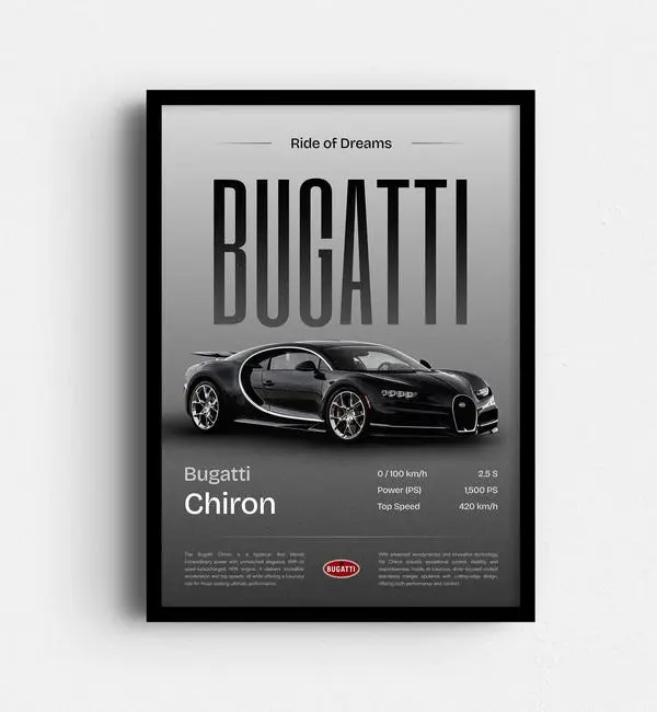 Bugatti Car Poster, Luxury Supercar Wall Art, Vintage Bugatti Print, Racing Sports Car Decor, Modern Automotive Artwork for Office or Garage