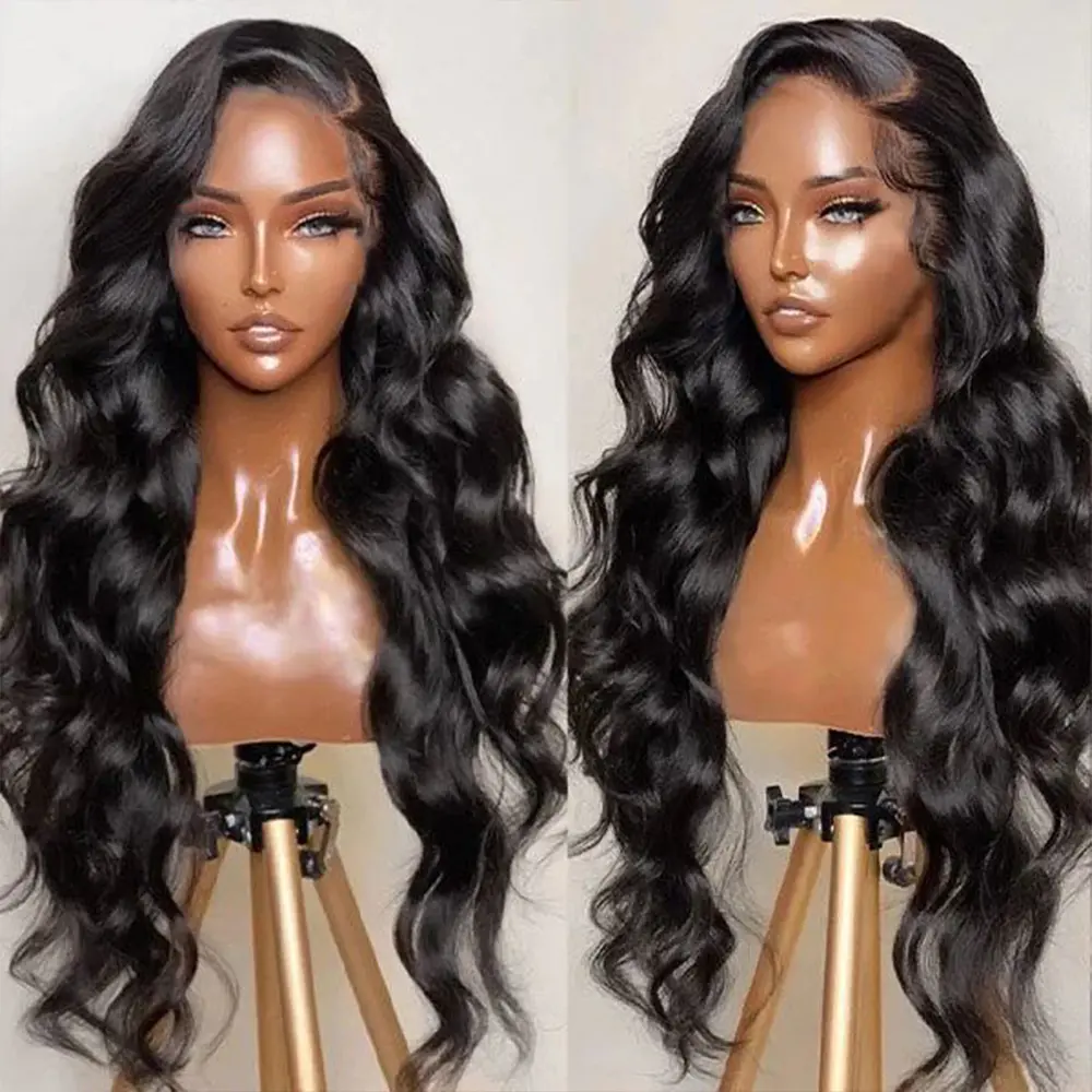 Body Wave Lace Front Wig, 26 Inch Long Black Wavy Synthetic Hair for Women, 13x4 Glueless Heat Resistant Fiber, Hairpiece