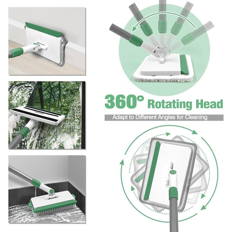 Baseboard Cleaner Tool with Handle, Wall Cleaner Mop with 54.7'' Adjustable Long Handled 1  Brush Mop  and 4  Cleaning Pads for Baseboards Cleaning, Ceiling, Skirting Board