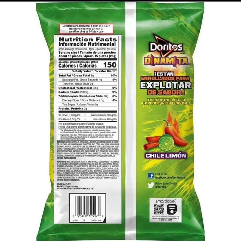 DORITOS Dinamita Chile Limon Flavored Rolled Tortillas Chips 4oz