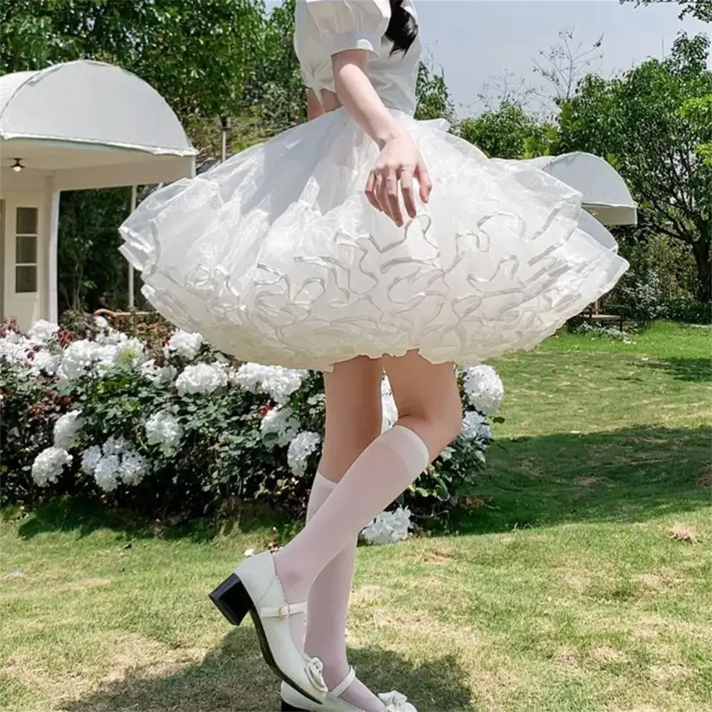Multi-layer Ruffled Petticoats for Women Fluffy Bubble Skirt Crinoline Underskirt No Hoop Boneless Lolita Puffy Skirt Mini Skirt